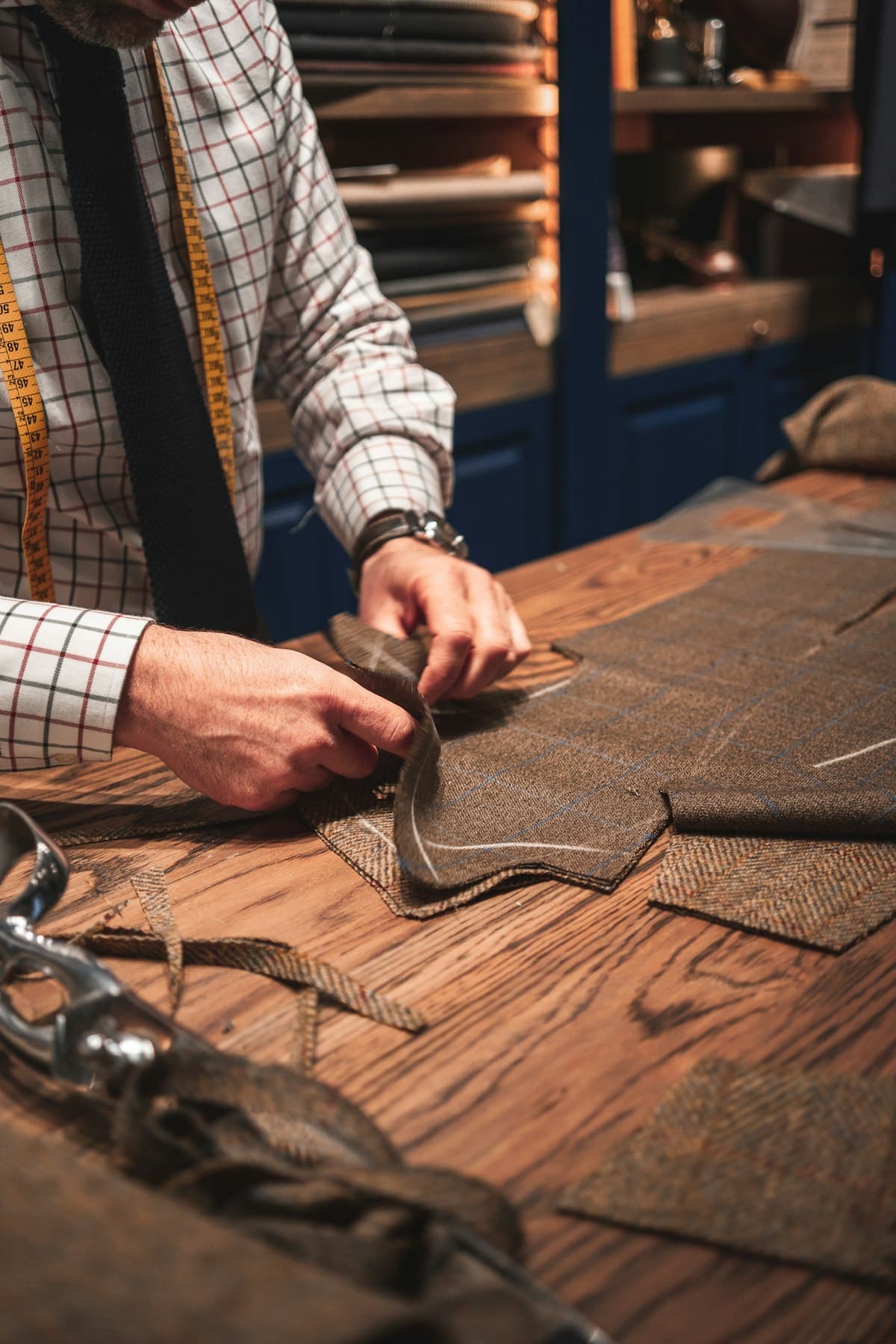 Hands-on garment work at the cutting table